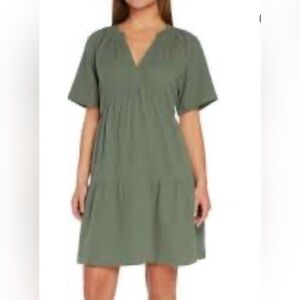 GAP Olive V-Neck Gauze Dress Large
